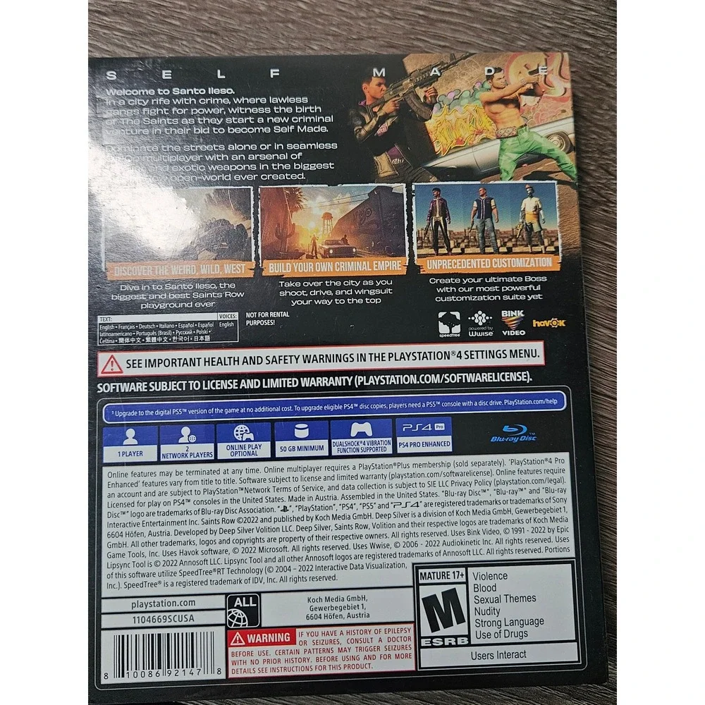 Saints Row Steal Edition PS4 PlayStation 4 New Sealed PS5 Upgrade Deep Silver